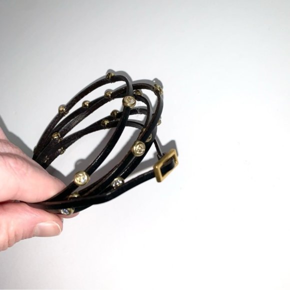 Women's Wrap Bracelet Faux Leather Adjustable Rhinestone Black - Picture 6 of 15